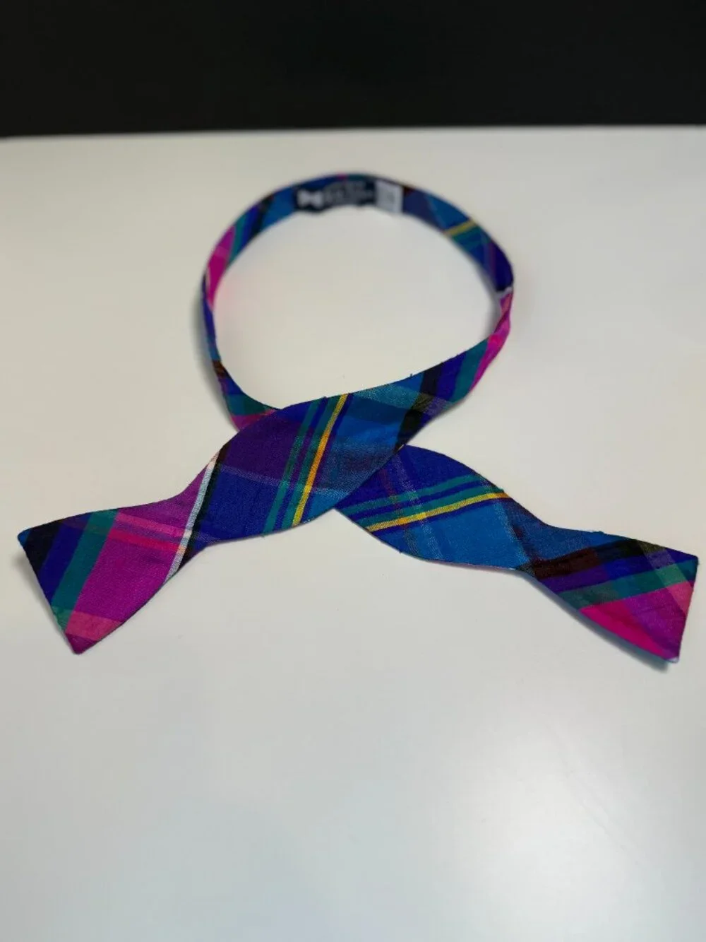 Beau Ties Ltd of Vermont Silk Plaid Self-Tie Bowtie Blue Pink Tartan